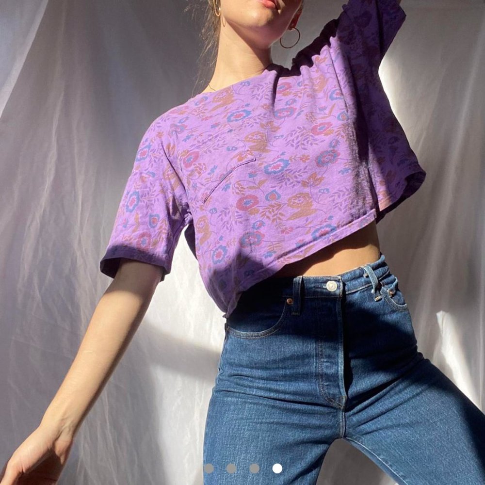 Vintage cropped purple foral t shirt